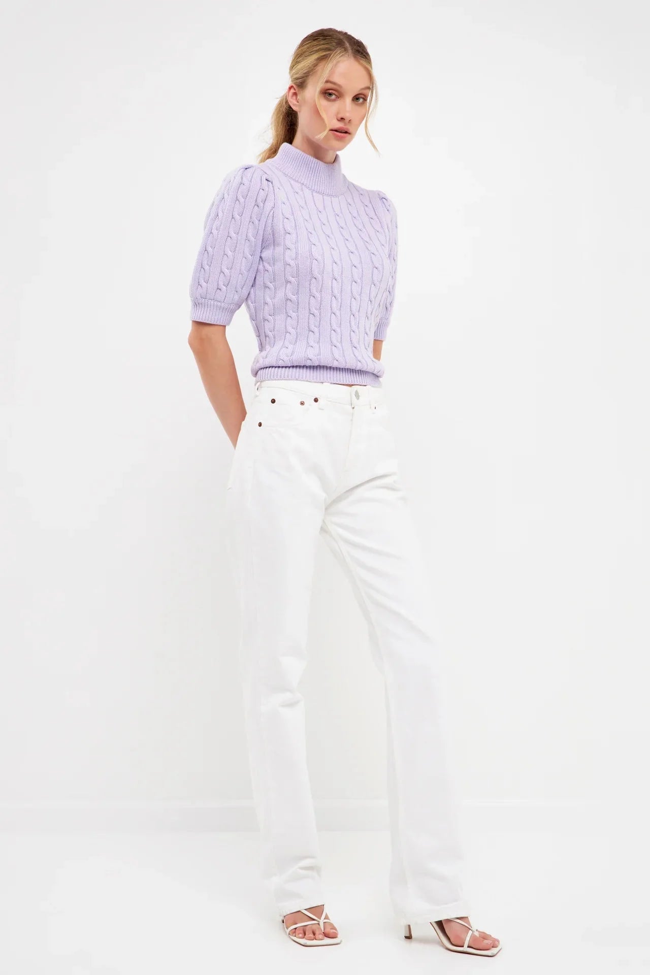 Short-Sleeve Cable-Knit Sweater