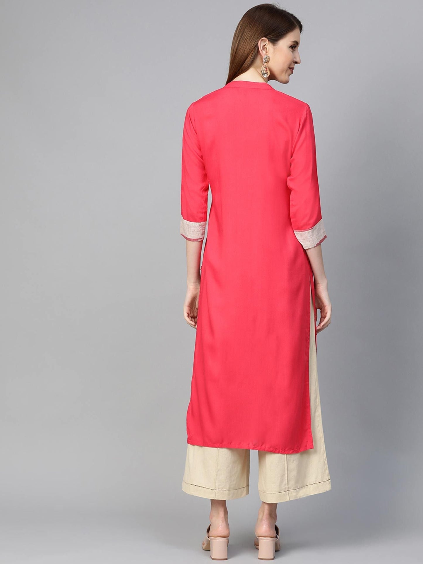 KSUT Pink Embroidered Straight Kurta