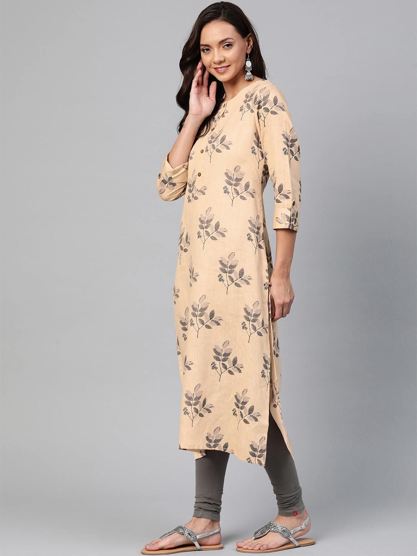 KSUT Beige Printed Straight Kurta