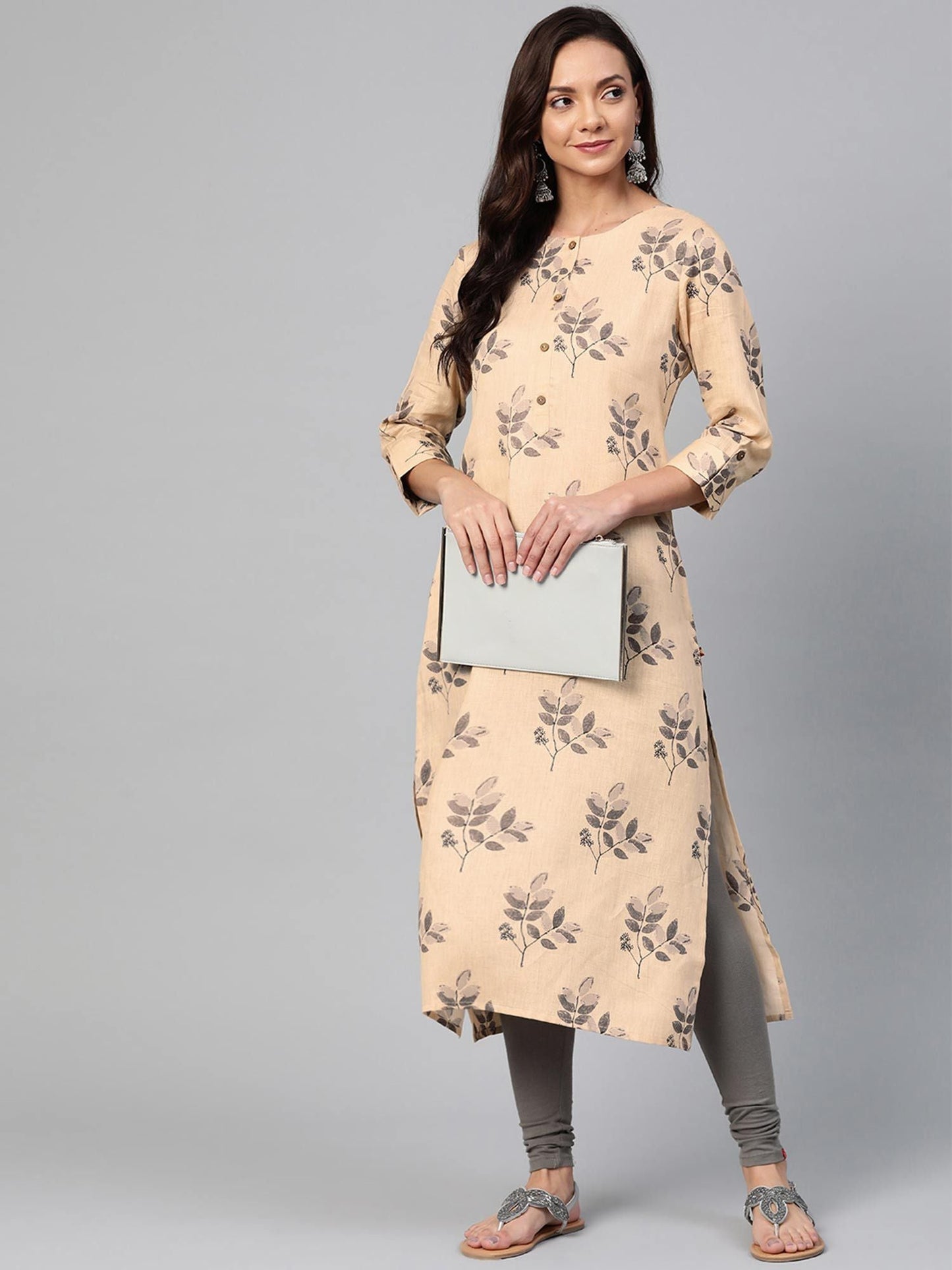 KSUT Beige Printed Straight Kurta